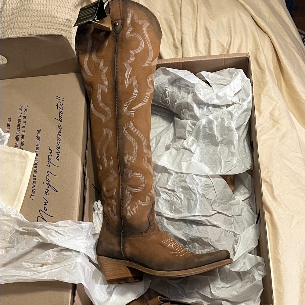 LIBERTY Black Brown Over-the-Knee Western Boots